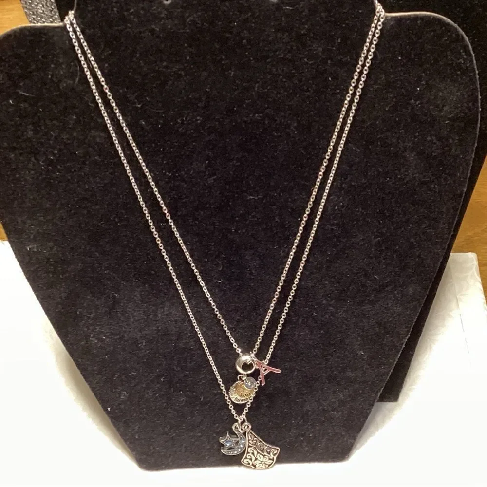 Set of Two Silvertone Necklace with 4 Charm Choices